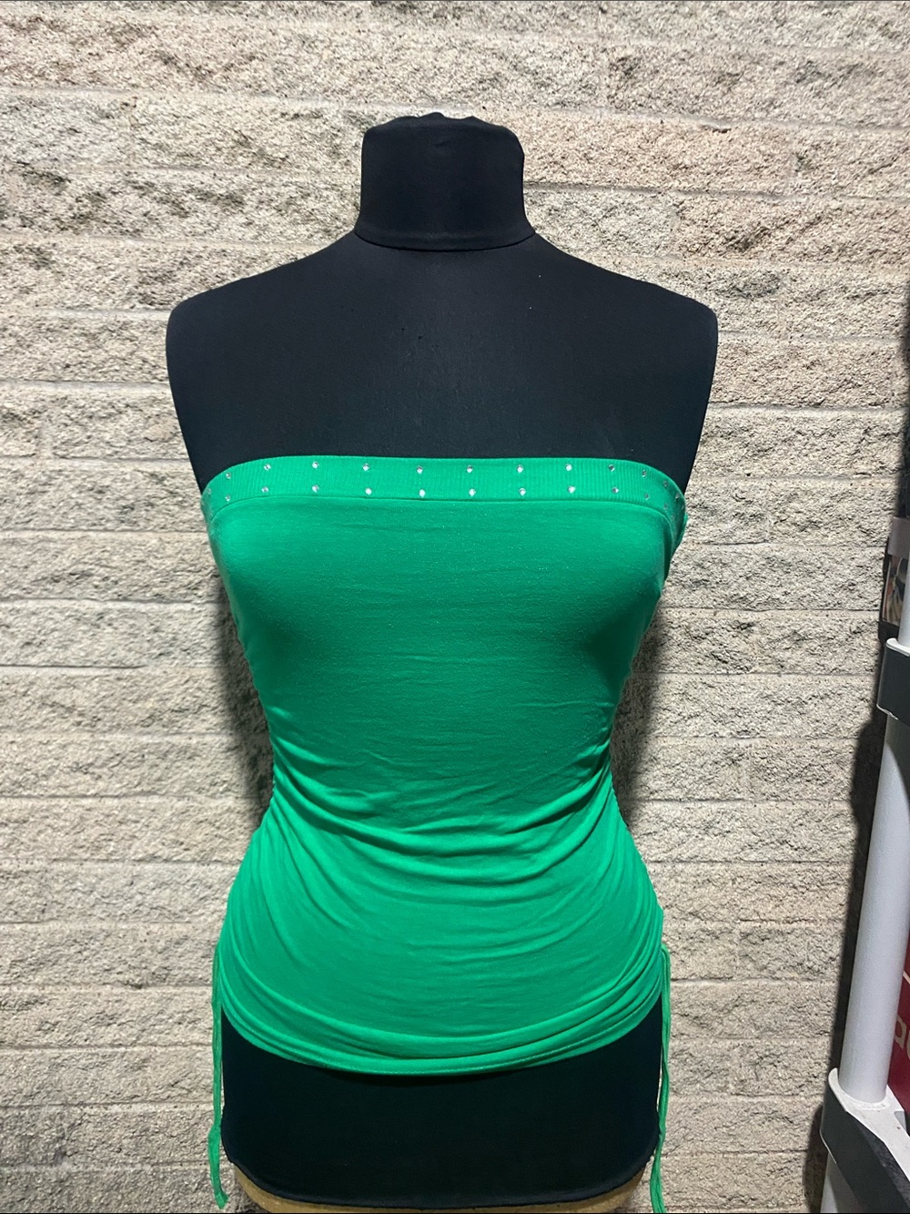 Strapless Green Tube Camisole with Stud Trim